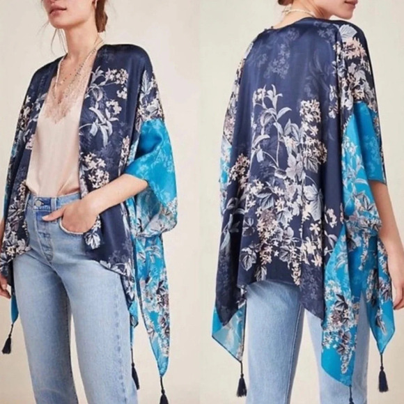 Anthropologie Tops - Kachel x Anthropologie Jamie Tasseled Kimono Vintage Watercolor Floral Top